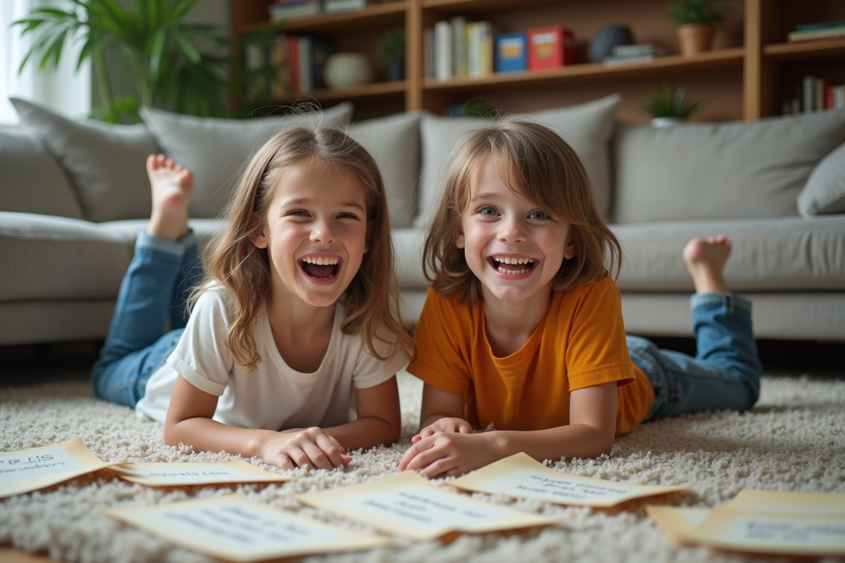 Adolescents jouant avec des cartes de questions amusantes