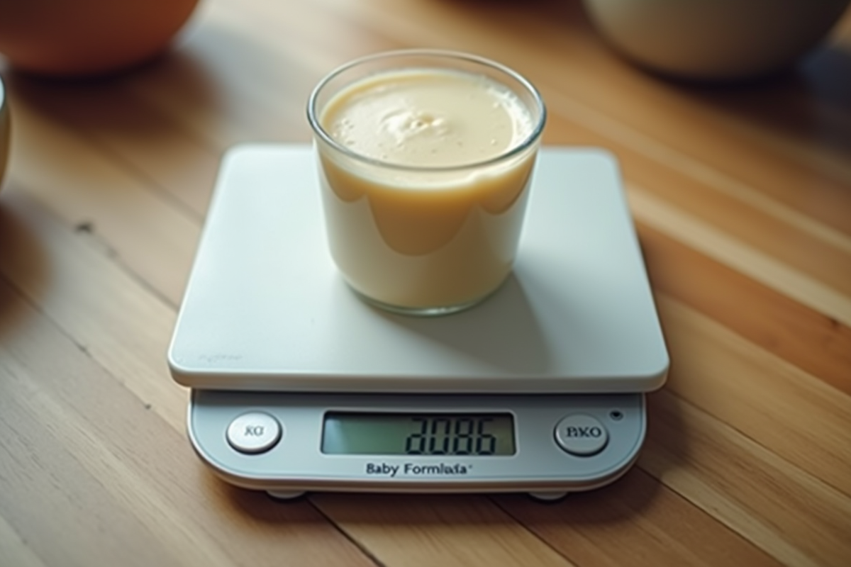 Balance numérique avec poudre pour bébé vue de dessus