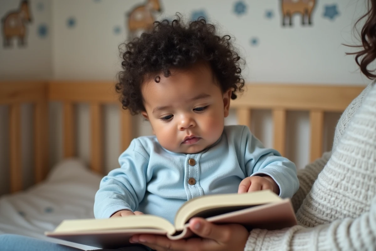 Bébé garçon de 7 mois lit avec son parent dans la nurserie