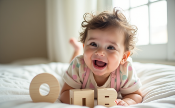 Bébé fille souriante portant une tenue pastel sur un fond blanc