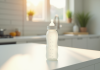 Biberon rempli de 200 ml sur plan de travail lumineux