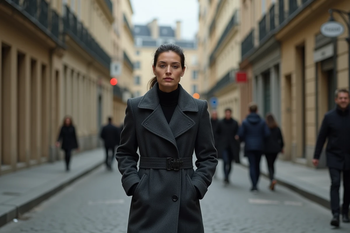 Femme journaliste marchant dans une rue parisienne pavée, illustration de la vie privée et du quotidien de Charlotte d'Ornellas en 2026