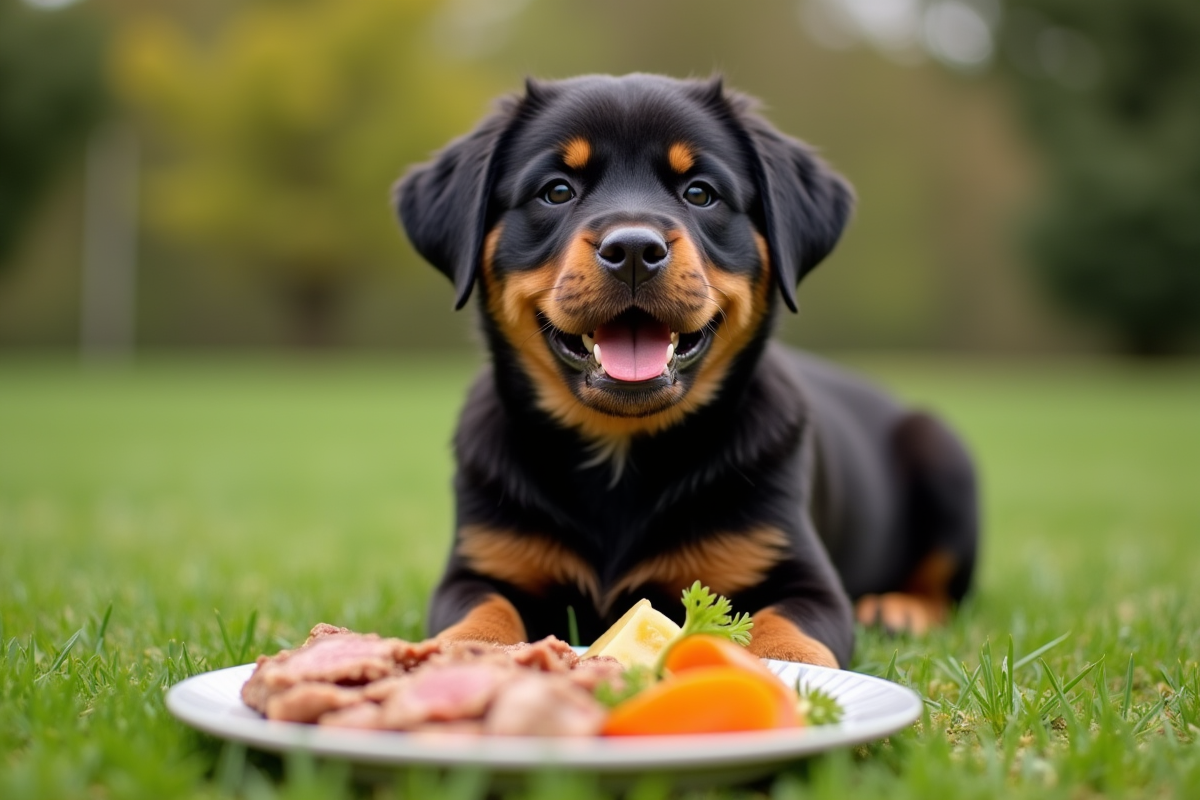 Chiot Rottweiler jouant à l