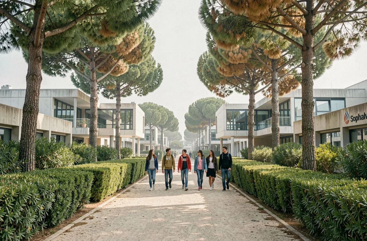 Allée du campus du CIV Centre International de Valbonne avec des élèves en promenade
