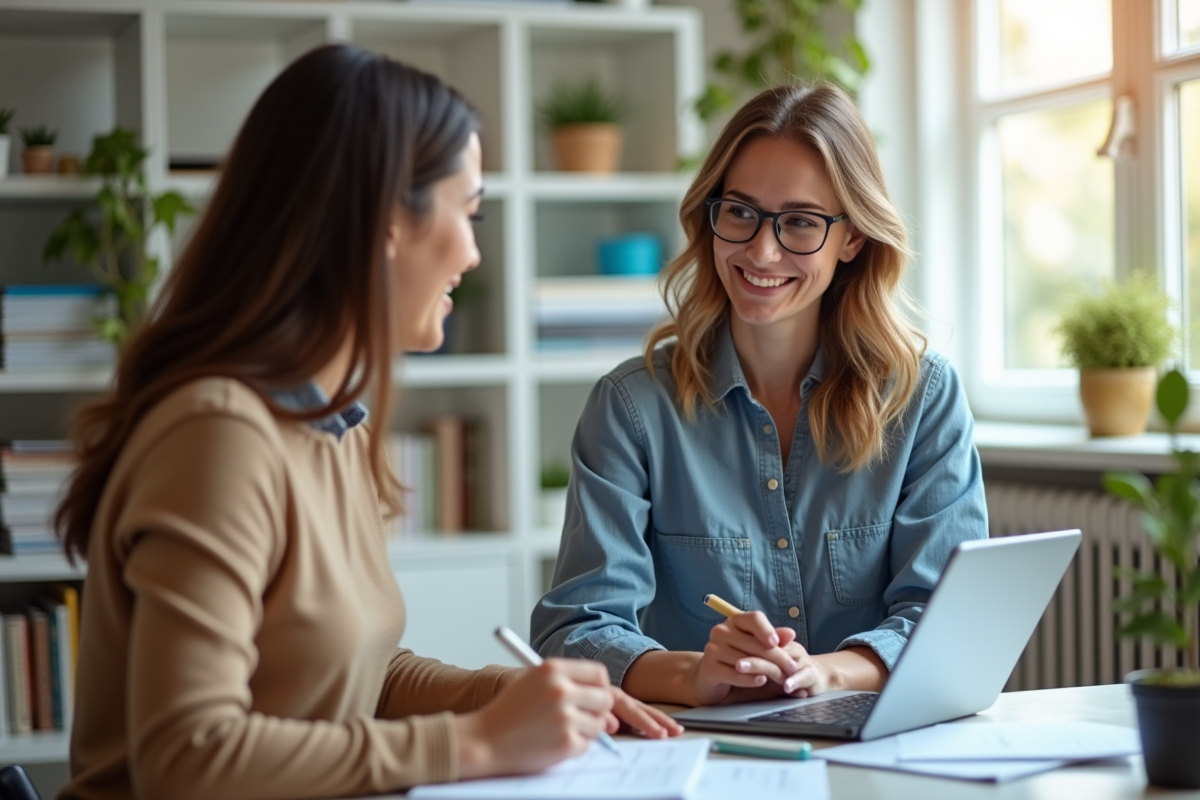 Session de tutorat en ligne avec un professeur et un élève souriant