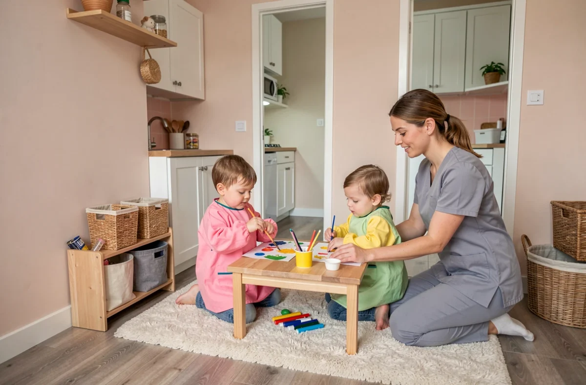 Activité créative dans la micro-crèche Le Doux Câlin Des Chérubins à Arras avec caregiver et tout-petits