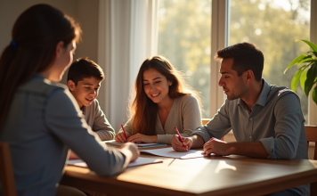 L’appréciation du bulletin : un sujet de discussion à table ? Famille autour d'un dîner discutant d'un relevé scolaire