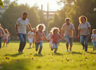 Découvrez les règles du jeu de la prison et amusez-vous en famille Famille jouant à un jeu traditionnel en plein air en famille