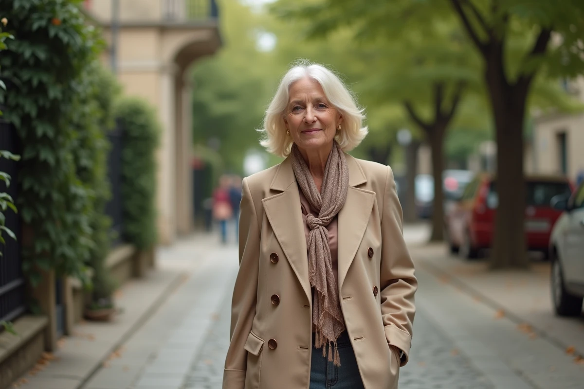 Femme élégante marchant dans un quartier tranquille