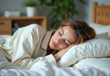 Heures de sommeil réparatrices : quelles sont les plus bénéfiques pour la santé ? Femme d'âge moyen dormant paisiblement en pyjama coton