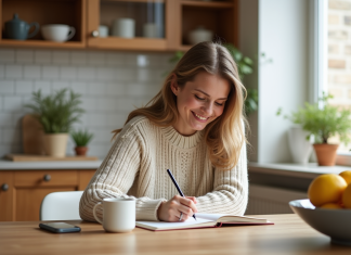 Âge des personnes nées en 1993 : calcul simple et précis pour connaître leur âge exact Femme détendue écrivant dans un journal à la maison