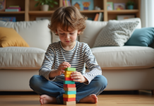 Garçon de 7 ans : ce à quoi s’attendre en grandissant Garçon de 7 ans construit une tour de blocs colorés