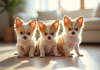 Petits chiots chihuahua assis ensemble dans un salon lumineux