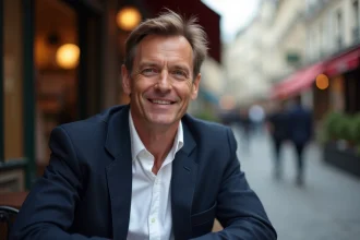 Homme d'âge moyen dans un café parisien authentique