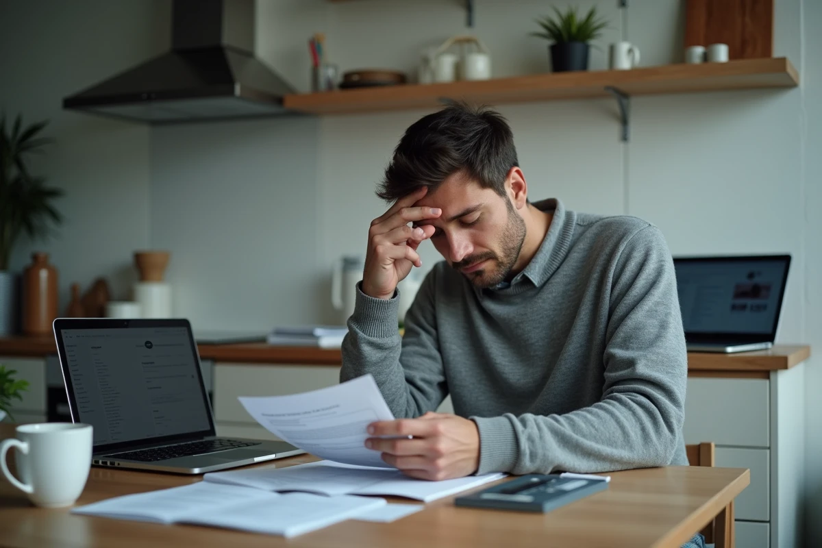 Homme seul face à des documents juridiques lors d'une séparation difficile cherchant de l'aide
