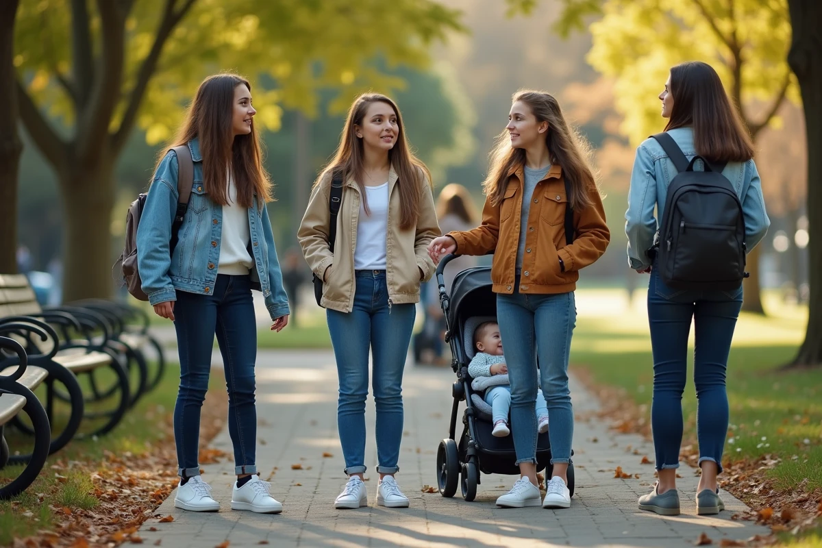 Groupe de filles adolescentes discutant dans un parc