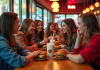 Jeunes branchés partageant burgers et milkshakes à Paris