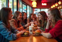 Jeunes branchés partageant burgers et milkshakes à Paris