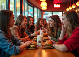 Jeunes branchés partageant burgers et milkshakes à Paris