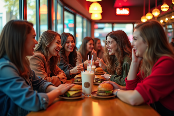 Jeunes branchés partageant burgers et milkshakes à Paris