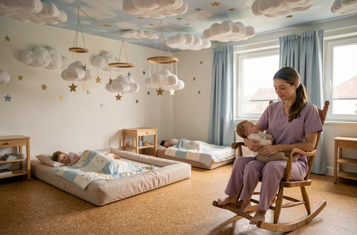 Coin sieste apaisant et décoré d'étoiles dans la crèche Le Temps D'Un Rêve à Arras