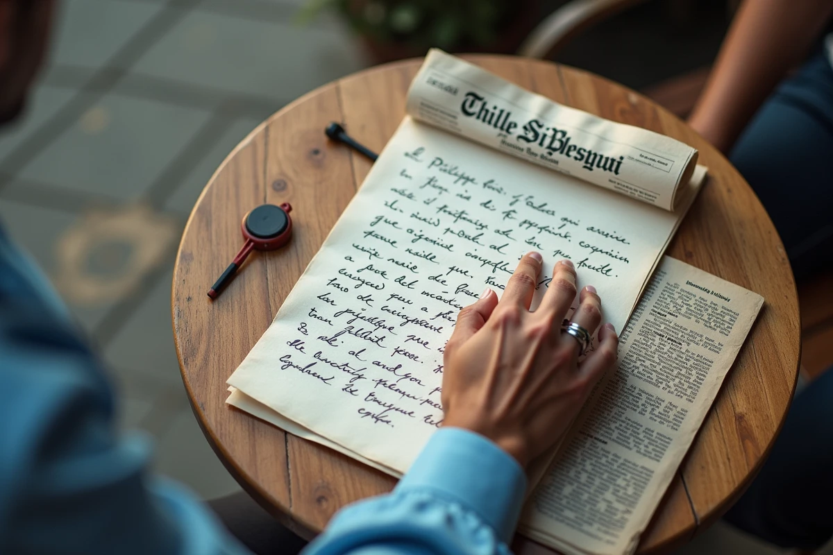 Main tenant une lettre écrite sur une table de café en extérieur