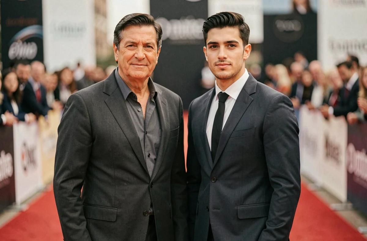 Bixente Lizarazu et son fils en tenue formelle sur un tapis rouge lors d'une soirée officielle