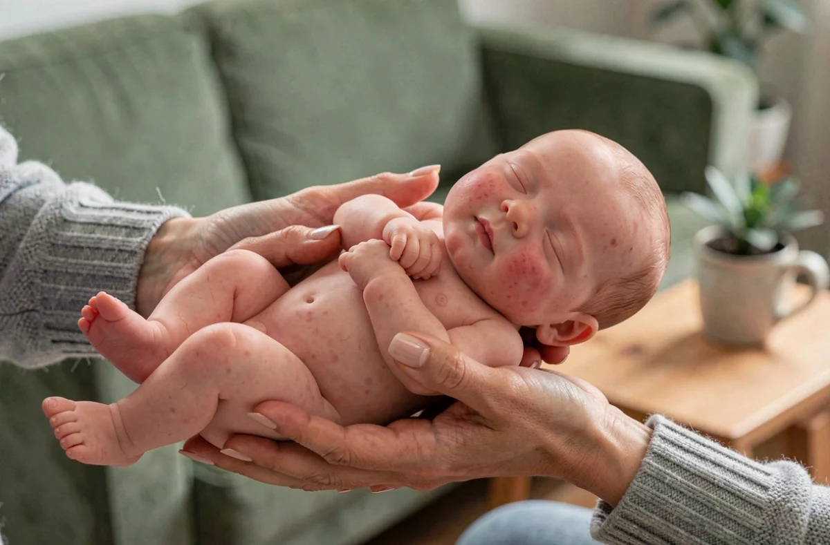 Mains tenant délicatement un bébé reborn en silicone avec une texture de peau ultra-réaliste