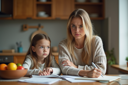 Femme et fille inquiètes à la cuisine familiale