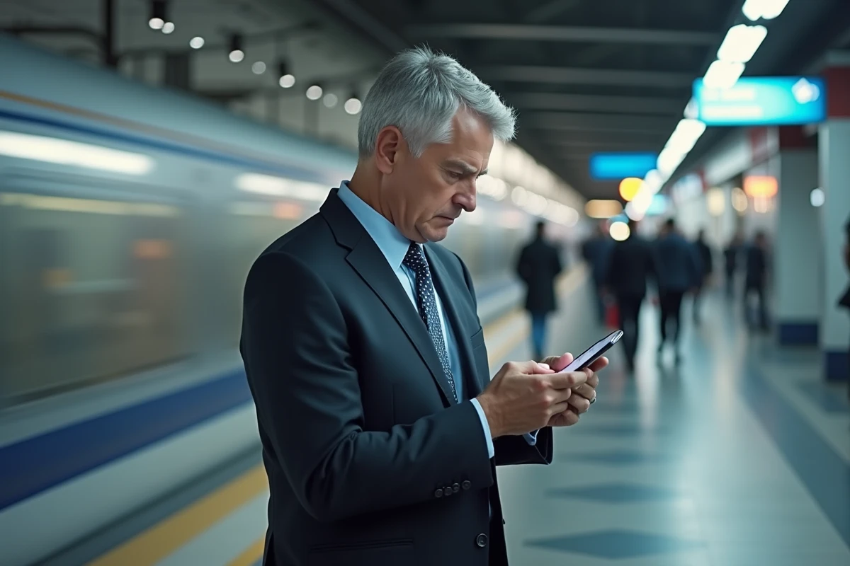 Medecin en costume vérifiant des informations sur son téléphone près d