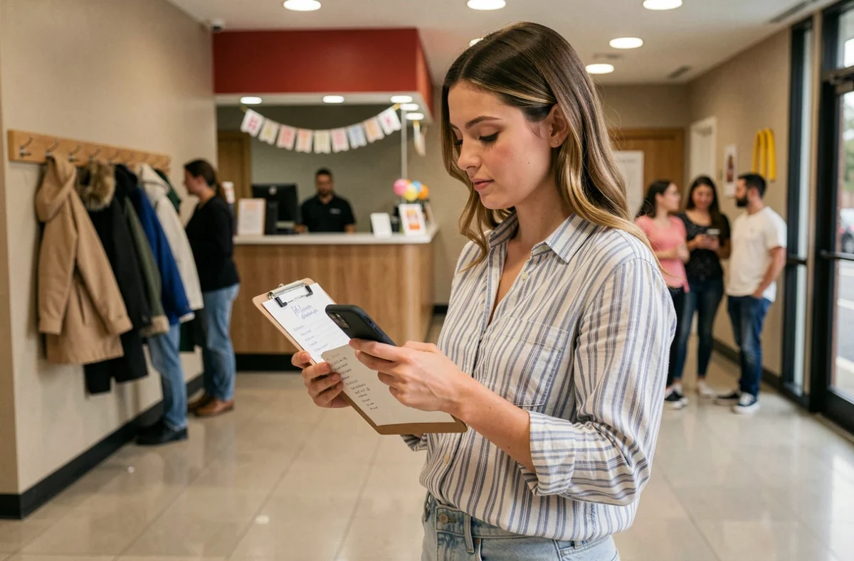 Mère organisant les invitations et l'accueil des enfants lors d'un anniversaire McDonald's