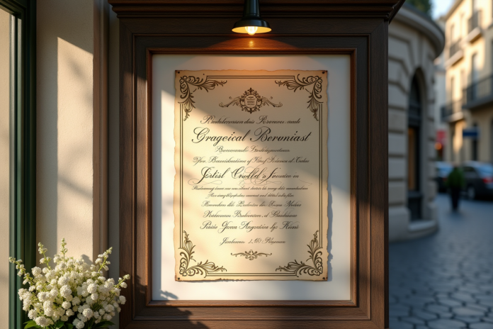 Affichage officiel de mariage dans une mairie française avec calligraphie élégante