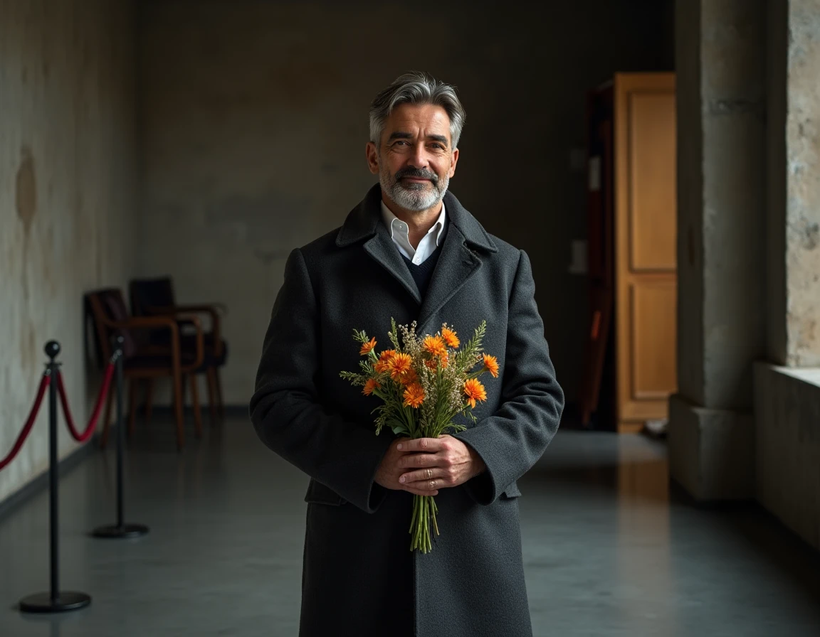 Portrait d'un homme en coulisses d'un événement médiatique, symbolisant le rôle discret et bienveillant du mari d'une personnalité publique